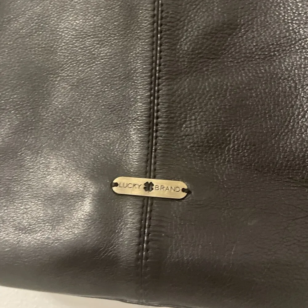 Lucky Brand Tote Black Leather Shoulder Bag Purse Handbag Large